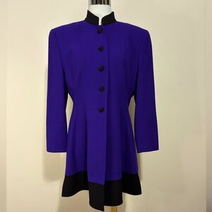 Linda Allard Ellen Tracy Longline Women's Purple Blazer with Black Contrast Trim